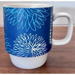 Starbucks 2016 Mug Cup Matte Blue White Floral Flowers Stackable Replacement